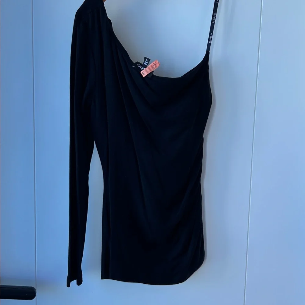 bebe One-Shoulder Black stretch one shoulder top - Picture 4 of 5